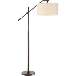 Possini Euro Design Industrial Floor Lamp Adjustable Arm 62.5" Tall Oiled Bronze Metal Light Brown Linen Drum Shade For Living Room Reading -Adesso Sales Store GUEST 573c1af1 0c98 4e89 ad2d 7247d349f417