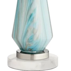 Possini Euro Design Jaime Coastal Table Lamp With Round White Marble Riser 26" High Blue Gray Drum Shade For Bedroom Living Room Office House Home -Adesso Sales Store GUEST 58e1e4c2 bb50 4a88 8d98 4d8e75a3c6dd