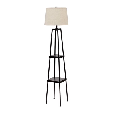 58" Etagere Floor Lamp With Shelves/Beige Linen Shade Black - Cresswell Lighting 1 58" Etagere Floor Lamp With Shelves/Beige Linen Shade Black - Cresswell Lighting
