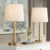 360 Lighting Camile Modern Table Lamps 25" High Set Of 2 Brass Metal With USB Charging Port Oatmeal Drum Shade For Bedroom Living Room Bedside Desk