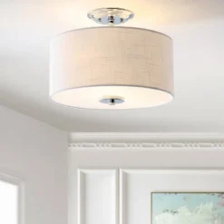 15" Marc Metal/Linen LED Semi-Flush Mount Chrome (Includes Energy Efficient Light Bulb) - JONATHAN Y