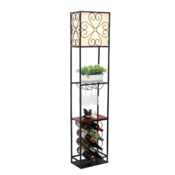 Etagere Organizer Wood Accented Storage Shelf And Wine Rack With Linen Shade Floor Lamp Black - Elegant Designs -Adesso Sales Store GUEST 5a672293 935a 4b40 bd85 2fd238a7e920