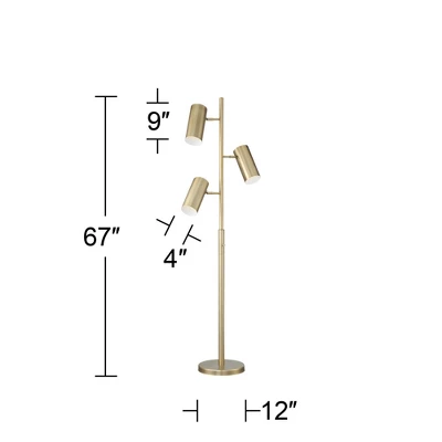 Possini Euro Design Canasta Trac Modern Tree Floor Lamp 67" Tall Satin Brass 3-Light Adjustable Metal Shade For Living Room Reading Bedroom Office 7 Possini Euro Design Canasta Trac Modern Tree Floor Lamp 67" Tall Satin Brass 3-Light Adjustable Metal Shade For Living Room Reading Bedroom Office - Image 7
