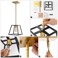 9.25" 1-Light Girard Farmhouse Industrial Iron LED Pendant Black/Brass Gold - JONATHAN Y -Adesso Sales Store GUEST 5b9a7292 d95c 4699 b680 63846763f847