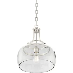 Franklin Iron Works Charleston Brushed Nickel Pendant 13 1/2" Wide Modern LED Clear Glass Shade For Dining Room House Foyer Kitchen Island Entryway -Adesso Sales Store GUEST 5c655060 cb30 4a9f 8445 ea3756b9ac13