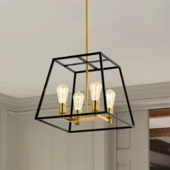15" 4-Light Lloyd Farmhouse Industrial Iron LED Pendant Black/Brass Gold - JONATHAN Y -Adesso Sales Store GUEST 60a2a7dd b55f 42b3 bcb9 d1170fa6c2c1