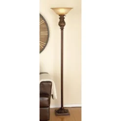 Metal Floor Lamp Torchiere Brown - Olivia & May