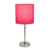 19.5" Bedside Power Outlet Base Metal Table Desk Lamp Brushed Steel With Fabric Shade Pink - Creekwood Home