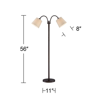 360 Lighting Modern Floor Lamp 56" Tall Dark Bronze Twin Arm Adjustable Gooseneck Neutral Cotton Drum Shade For Living Room Reading Bedroom 7 360 Lighting Modern Floor Lamp 56" Tall Dark Bronze Twin Arm Adjustable Gooseneck Neutral Cotton Drum Shade For Living Room Reading Bedroom - Image 7
