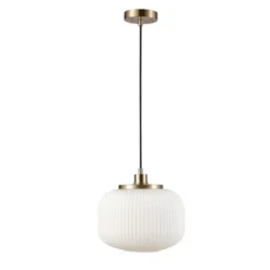 Novogratz X Globe Lily 1-Light Matte Brass Pendant Lighting With Frosted Ribbed Glass Shade - Globe Electric -Adesso Sales Store GUEST 65908148 d492 47e9 8ce2 888f5d183191