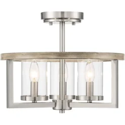 Possini Euro Design Senna Modern Industrial Ceiling Light Semi Flush Mount Fixture 15" Wide Brushed Nickel Gray Wood 3-Light Clear Glass For Bedroom -Adesso Sales Store GUEST 66823a90 d9b1 40d9 9cf1 956b7031d5f8