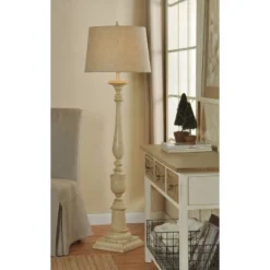 64" 3-way Distressed Beige Floor Lamp With Heather Oatmeal Hardback Fabric Shade (Includes Light Bulb) - StyleCraft -Adesso Sales Store GUEST 67644948 e2da 4f64 9ee2 b0a249bf5280