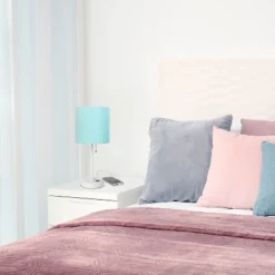 19.5" Bedside USB Port Feature Metal Table Desk Lamp White With Aqua Blue Fabric Shade - Creekwood Home -Adesso Sales Store GUEST 682ec88b e574 4904 b95d 32471002c592