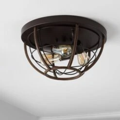15.75" 3-Light Lyla Rustic Farmhouse Iron LED Flush Mount Wood Finished/Oil Rubbed Bronze - JONATHAN Y -Adesso Sales Store GUEST 684b2be3 dbd1 4cc5 a018 077015c53c39
