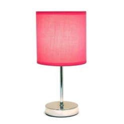 11.81" Traditional Petite Metal Stick Bedside Table Desk Lamp In Chrome With Fabric Shade Vibrant Pink - Creekwood Home -Adesso Sales Store GUEST 691764a4 8cae 4fb2 af2f 2b0a8b7c2ad5