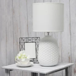 20.4" Traditional Ceramic Purled Texture Bedside Table Desk Lamp With White Fabric Drum Shade Off-White - Simple Designs -Adesso Sales Store GUEST 69a63b8b 0dda 46e1 ad2a 696f1143ea46