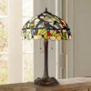 Robert Louis Tiffany Traditional Table Lamp 24.75" High Bronze Tropical Birds Stained Glass Shade For Living Room Family Bedroom Nightstand