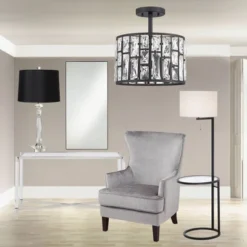 360 Lighting Modern Floor Lamp With Table Glass 62" Tall Black White Fabric Drum Shade For Living Room Reading Bedroom Office -Adesso Sales Store GUEST 6d427a4f 77ae 4021 8f99 cfd6e608a8b4