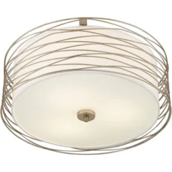Possini Euro Design Modern Ceiling Light Flush Mount Fixture Antique Silver Leaf 18" Wide Wavy Spun White Drum For Bedroom Kitchen -Adesso Sales Store GUEST 6e794785 090f 4408 857a 540b895c84a4