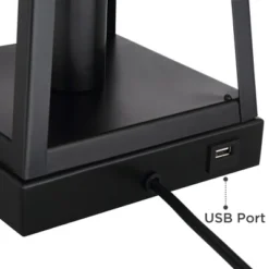 Franklin Iron Works Kacey Industrial Table Lamps 25 1/4" High Set Of 2 Dark Metal With USB LED Nightlight Black Faux Silk Shade For Living Room Desk -Adesso Sales Store GUEST 6f432207 49dc 4cd5 a1d8 7c3e5cb3caf2