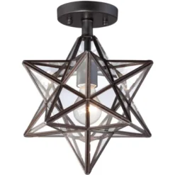 Franklin Iron Works Cuthbert Modern Farmhouse Ceiling Light Semi Flush Mount Fixture 11" Wide Black Iron Moravian Star Clear Glass Panels For Bedroom -Adesso Sales Store GUEST 6fa0a7c1 f9f0 4938 bbaa c55def10bb41