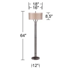 Franklin Iron Works Tristan Modern Floor Lamp 64" Tall Deep Bronze Metal Sheer Outer Linen Inner Double Drum Shade For Living Room Bedroom Office Home -Adesso Sales Store GUEST 70000a22 23fd 4a4c 88f8 c25cf7f0ce4c