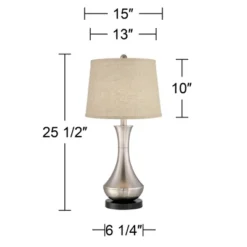 360 Lighting Simon Modern Table Lamps 25 1/2" High Set Of 2 Brushed Nickel With USB Charging Port Burlap Fabric Drum Shade For Bedroom Bedside Desk -Adesso Sales Store GUEST 716a9fb0 f34f 4e7f 9ea0 886f4a8f35f5