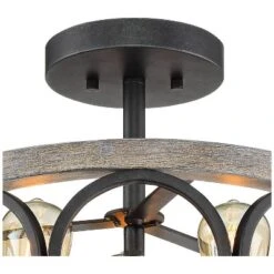 Franklin Iron Works Salima Rustic Farmhouse Ceiling Light Semi Flush Mount 16" Wide Black Gray Wood 3-Light For Bedroom Kitchen Living Room Hallway -Adesso Sales Store GUEST 72e210e5 3ff4 4315 aa4d 00a7691ed771