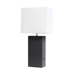 21" Lexington Leather Base Modern Home Decor Bedside Table Lamp With USB Charging Port And Fabric Shade - Lalia Home -Adesso Sales Store GUEST 73c87b18 0ec9 4417 abbb 8fa1cd57c96d