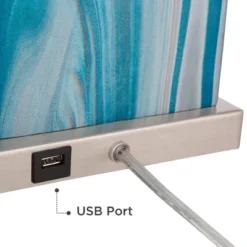 360 Lighting Connie Modern Table Lamps 25" High Set Of 2 Blue Faux Marble With USB Charging Ports LED White Shade For Bedroom Living Room House Desk -Adesso Sales Store GUEST 744a14ec facf 446e bda5 584e0666f163