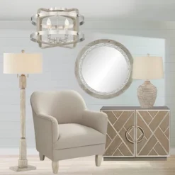 Barnes And Ivy Woodway Modern Farmhouse Ceiling Light Flush Mount Fixture 15 3/4" Wide Brushed Nickel Wood Grain 4-Light For Bedroom Living Room House -Adesso Sales Store GUEST 76d2cfbc fb3a 4591 acc3 96e5efdc9945