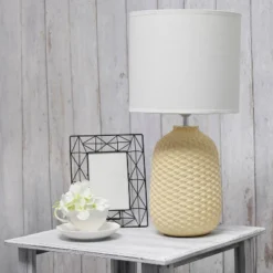 20.4" Traditional Ceramic Purled Texture Bedside Table Desk Lamp With White Fabric Drum Shade Yellow - Simple Designs -Adesso Sales Store GUEST 77072c7d a8e3 4bee 8649 134918e2663a