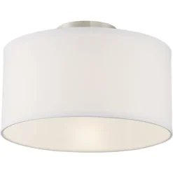 360 Lighting Adams Modern Ceiling Light Semi Flush Mount Fixtures 14" Wide Set Of 2 Brushed Nickel White Fabric Drum For Bedroom Kitchen Living Room -Adesso Sales Store GUEST 78005bf2 6da1 4f78 8f5f 5faea685cdee