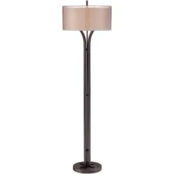 Franklin Iron Works Tristan Modern Floor Lamp 64" Tall Deep Bronze Metal Sheer Outer Linen Inner Double Drum Shade For Living Room Bedroom Office Home -Adesso Sales Store GUEST 78660775 c64c 409a 8240 197f96082581