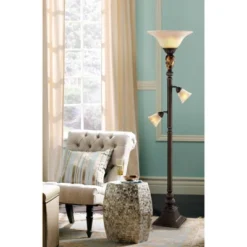 Kathy Ireland Mulholland Vintage Rustic Torchiere Floor Lamp With Side Lights 72" Tall Bronze Tortoise Shell Frosted Glass For Living Room Reading -Adesso Sales Store GUEST 790b6797 9320 4798 95d4 91fea299b8a9