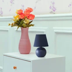 8.66" Petite Ceramic Orb Base Bedside Table Desk Lamp With Matching Tapered Drum Fabric Shade Blue - Creekwood Home -Adesso Sales Store GUEST 79bfa767 48e7 42f7 b46f e9b74e433281