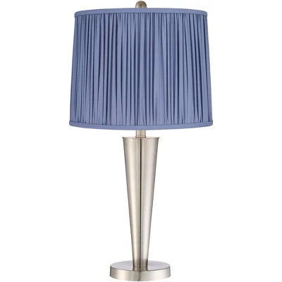 360 Lighting Geoff Modern Table Lamps Set Of 2 26" High Brushed Nickel With USB Charging Port Blue Shirred Shade For Bedroom Living Room House Desk 3 360 Lighting Geoff Modern Table Lamps Set Of 2 26" High Brushed Nickel With USB Charging Port Blue Shirred Shade For Bedroom Living Room House Desk - Image 3