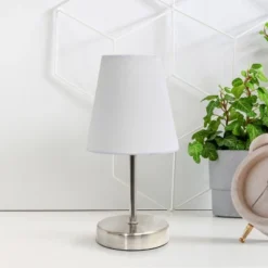 10.5" Petite Metal Stick Bedside Table Desk Lamp In Sand Nickel With Fabric Shade White - Creekwood Home -Adesso Sales Store GUEST 7bb95a77 6041 4be6 bdad 16553504149e