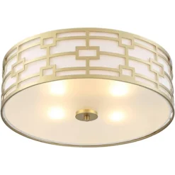 Stiffel Modern Art Deco Ceiling Light Flush Mount Fixture Gold 18" Wide Open Grid Fabric Drum Shade Bedroom Kitchen -Adesso Sales Store GUEST 7c2f529b 1d9a 453e 9ef9 f4aff6faa1c6