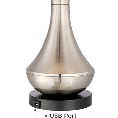 360 Lighting Simon Modern Table Lamps 25 1/2" High Set Of 2 Brushed Nickel With USB Charging Port Black Faux Silk Drum Shade For Bedroom Office Desk 2 360 Lighting Simon Modern Table Lamps 25 1/2" High Set Of 2 Brushed Nickel With USB Charging Port Black Faux Silk Drum Shade For Bedroom Office Desk - Image 2