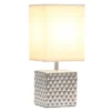 11.81" Tall Petite Hammered Square Bedside Table Desk Lamp With White Fabric Shade Silver - Simple Designs