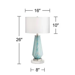 Possini Euro Design Jaime Coastal Table Lamp With Round White Marble Riser 26" High Blue Gray Drum Shade For Bedroom Living Room Office House Home -Adesso Sales Store GUEST 7f0689f3 b5d7 4edd 81d7 3115e539944f