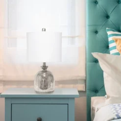 Mercury Hammered Glass Jar Table Lamp With Linen Shade Silver - Lalia Home -Adesso Sales Store GUEST 809fb71c 5253 48e0 9400 1cded4ea3dbe