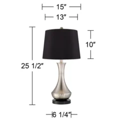 360 Lighting Simon Modern Table Lamps 25 1/2" High Set Of 2 Brushed Nickel With USB Charging Port Black Faux Silk Drum Shade For Bedroom Office Desk 7 360 Lighting Simon Modern Table Lamps 25 1/2" High Set Of 2 Brushed Nickel With USB Charging Port Black Faux Silk Drum Shade For Bedroom Office Desk -Adesso Sales Store GUEST 80e8e710 d188 40dc b9f1 d7abb8f47d93