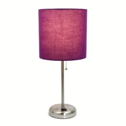 19.5" Bedside Power Outlet Base Metal Table Desk Lamp Brushed Steel With Fabric Shade Purple - Creekwood Home -Adesso Sales Store GUEST 81a4d69f c2f9 4ef7 80c6 47abfd7ada6c
