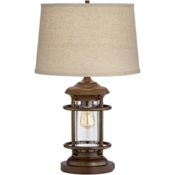 Franklin Iron Works Andreas Industrial Table Lamp 26" High Brown Metal With Nightlight LED And USB Charging Port Oatmeal Shade For Living Room Desk -Adesso Sales Store GUEST 81e3b76f 0c73 49e1 863b ee64ce20556e
