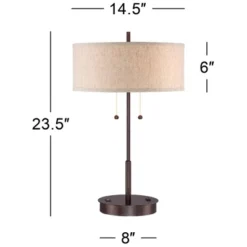 360 Lighting Modern Accent Table Lamp With USB And AC Power Outlet 23 1/2" High Bronze Fabric Drum Shade For Bedroom Living Room House Desk Bedside -Adesso Sales Store GUEST 829b3c00 520e 44ee 9e33 b6c313870aae