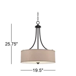 Franklin Iron Works Oil Rubbed Bronze Pendant Chandelier 19 1/2" Wide Farmhouse Rustic Oatmeal Linen Drum Shade Fixture For Dining Room Kitchen Island -Adesso Sales Store GUEST 82d9cc0b 009f 4c96 94e7 209bbe5571a8