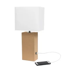 21" Lexington Leather Base Modern Home Decor Bedside Table Lamp With USB Charging Port And Fabric Shade - Lalia Home -Adesso Sales Store GUEST 8417456c cd31 493b add8 ec6c52ea7328
