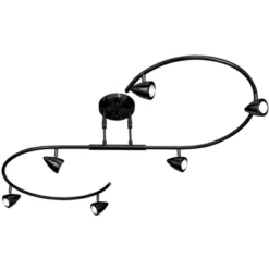 Pro Track Salazar S-Wave 6-Head LED Ceiling Track Light Fixture Kit Spot Light GU10 Adjustable Black Metal Modern Kitchen Bathroom Dining 54" Wide -Adesso Sales Store GUEST 8431048a fcdc 4990 8599 48250f6ba628